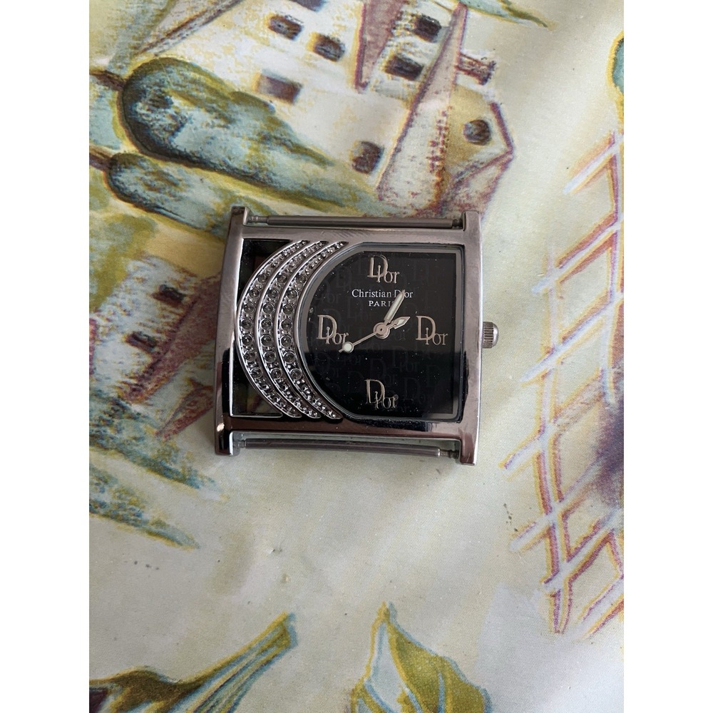 Christian Dior Watch Tested Needs Battery Womens Silver Tone Stud Diamonds D6145